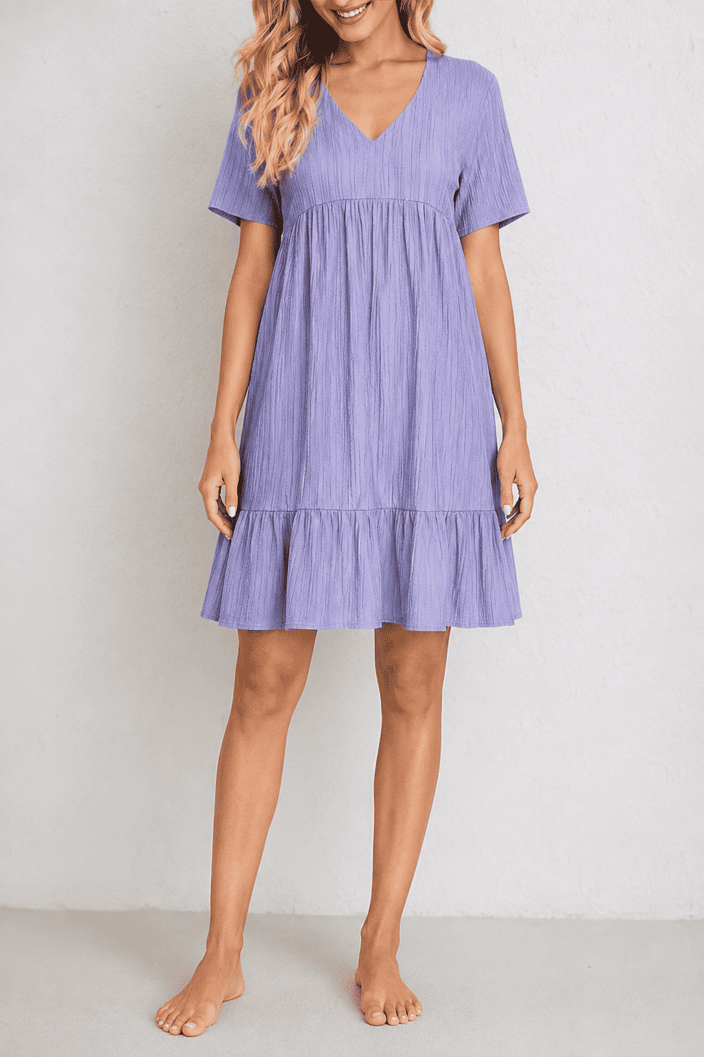 Aurora Tiered Mini Dress, Purple, front view