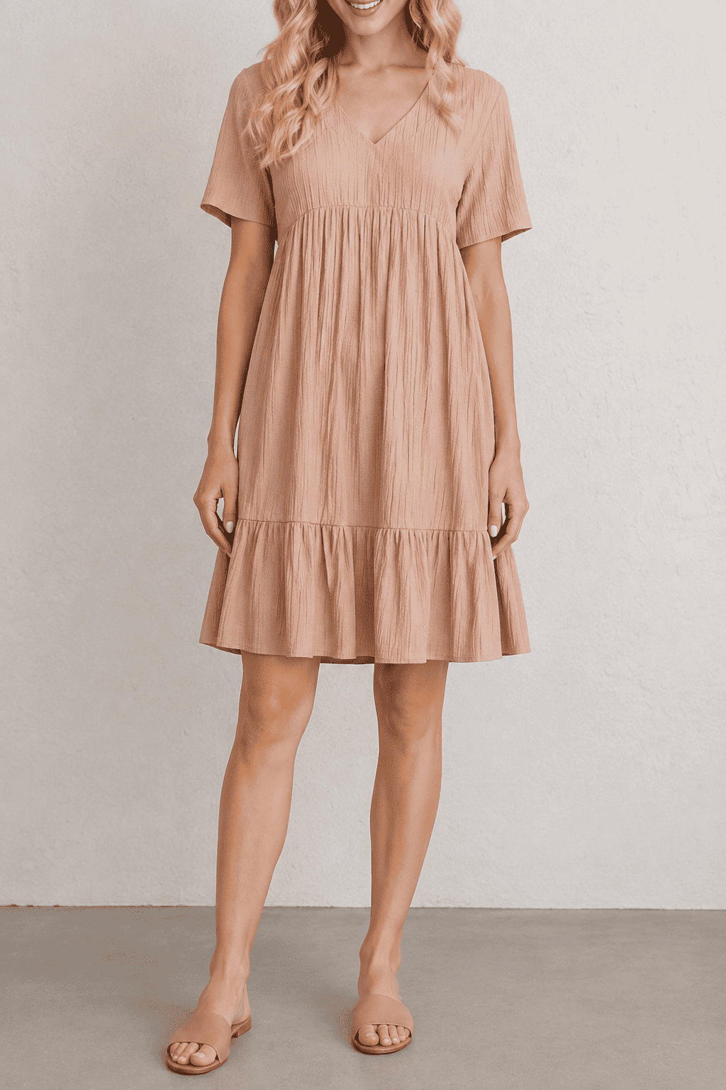 Aurora Tiered Mini Dress, Pink, front view