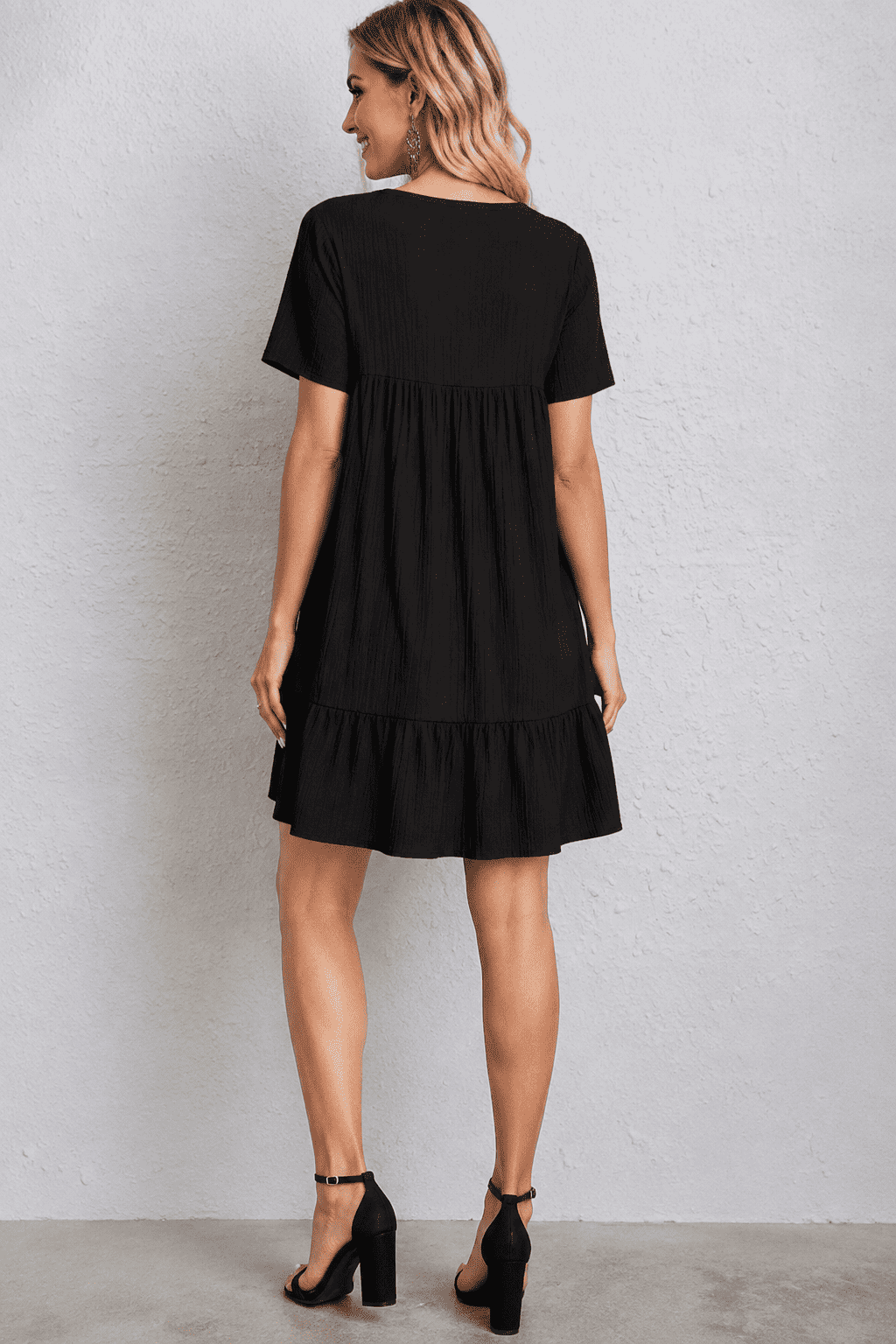 Aurora Tiered Mini Dress, Black, back view