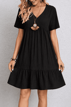 Aurora Tiered Mini Dress, Black, detail view