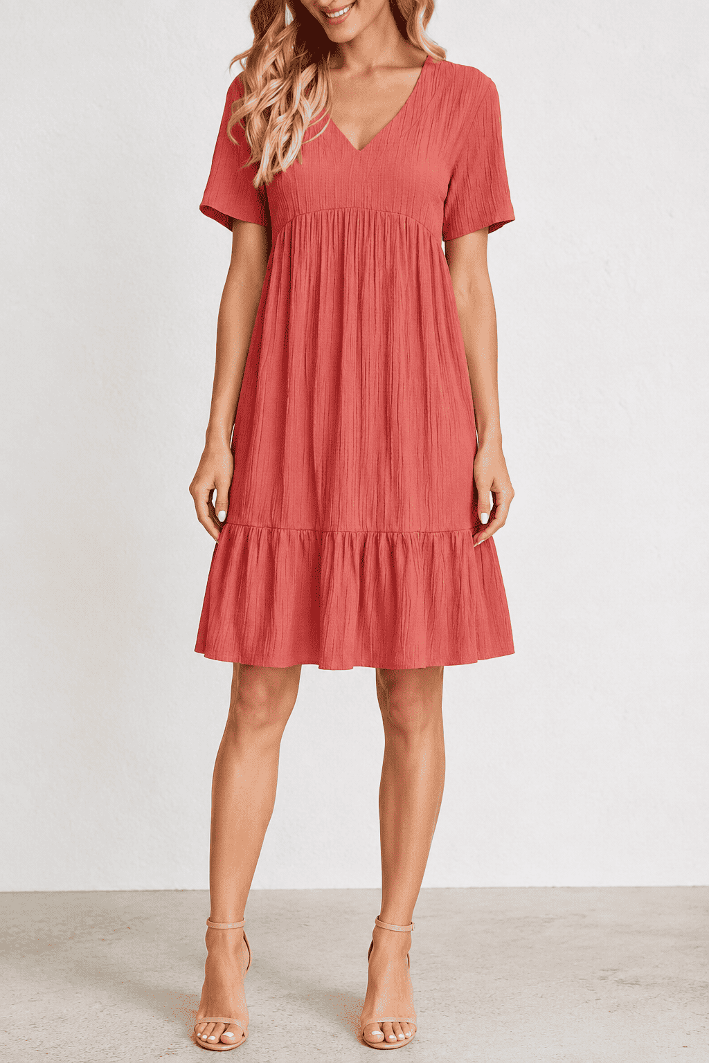 Aurora Tiered Mini Dress, Red, front view