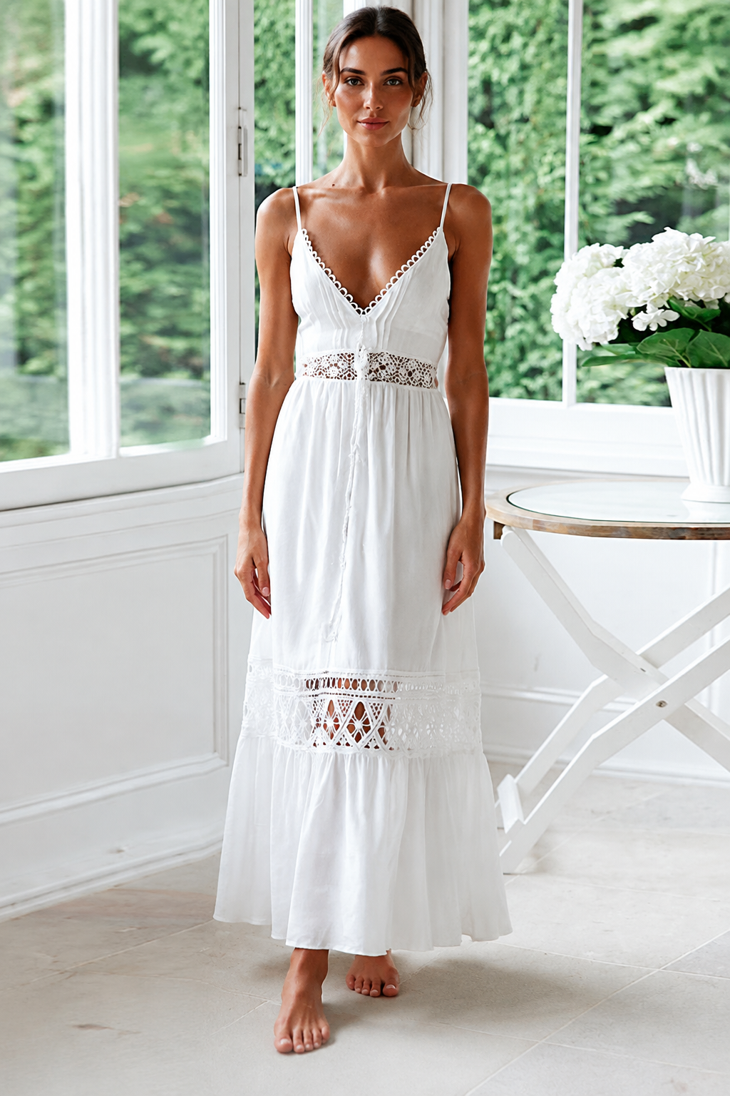 Serena Lace Beach Maxi Dress — White, White, front view