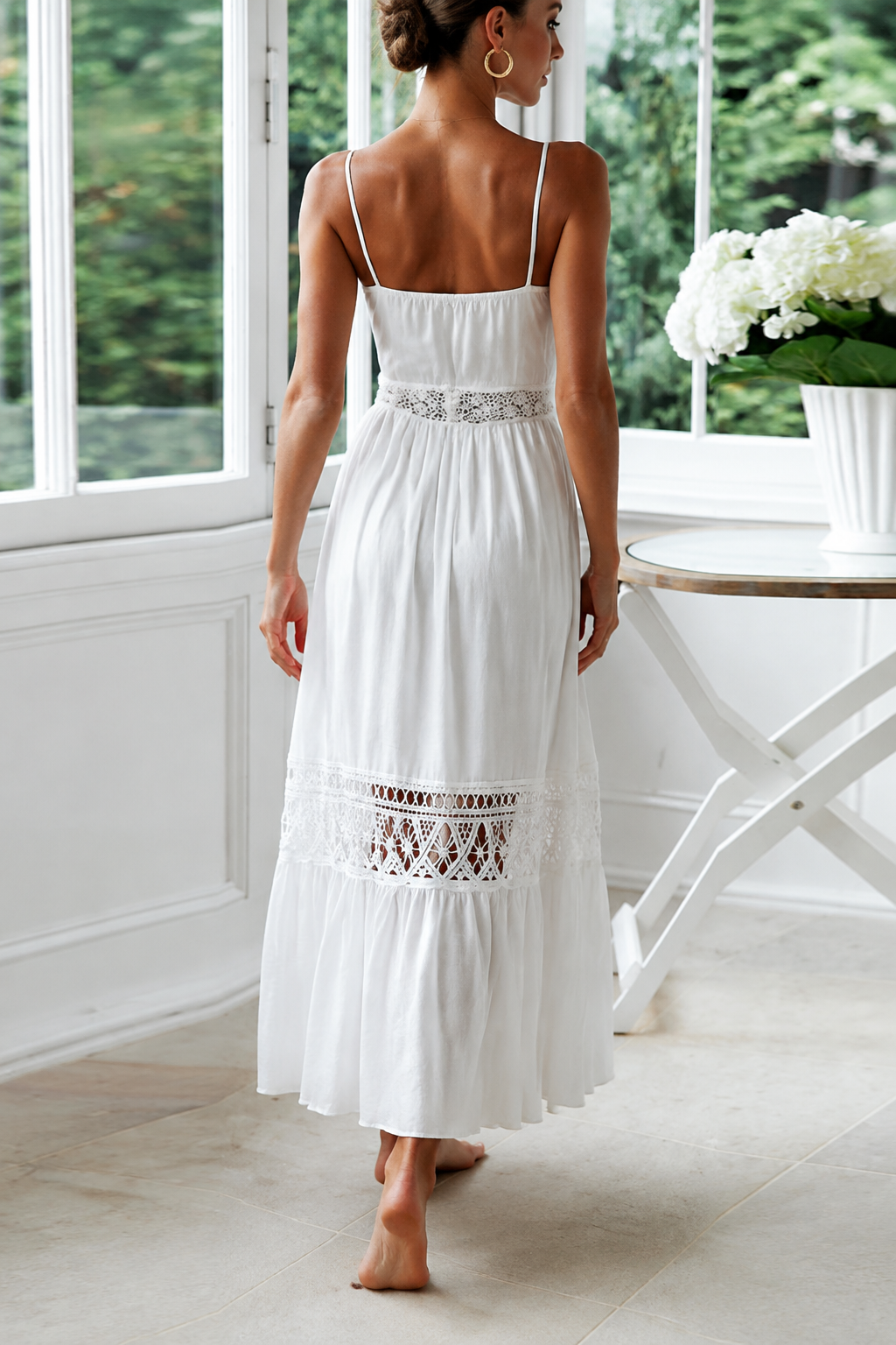 Serena Lace Beach Maxi Dress — White, White, back view