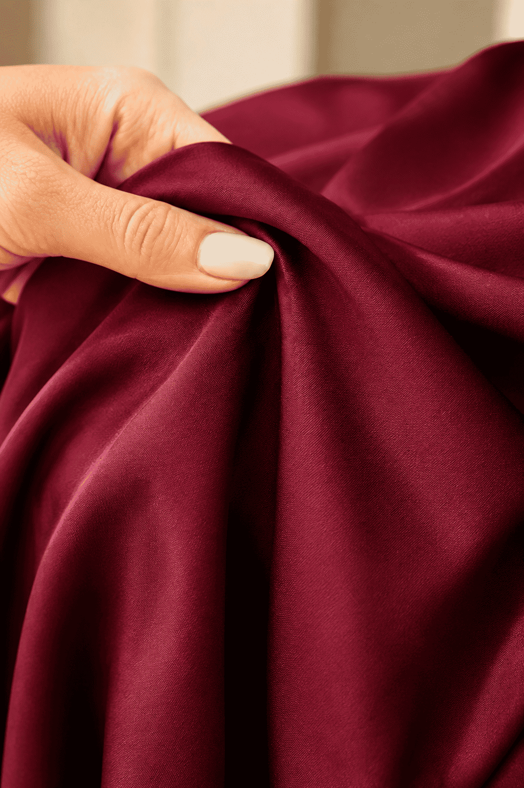 Bordeaux A-Line Midi Party Dress, Bordeaux, first-person fabric texture close-up
