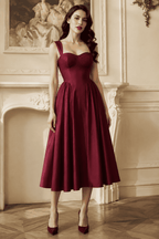 Bordeaux A-Line Midi Party Dress, Bordeaux, front view