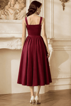 Bordeaux A-Line Midi Party Dress, Bordeaux, back view