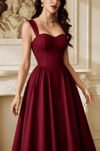 Bordeaux A-Line Midi Party Dress, Bordeaux, detail view