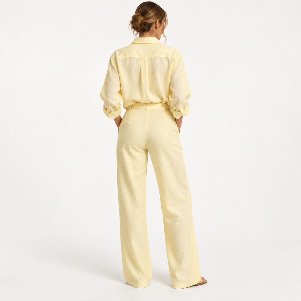 Belted Relaxed Shirt & Wide-Leg Pants Set