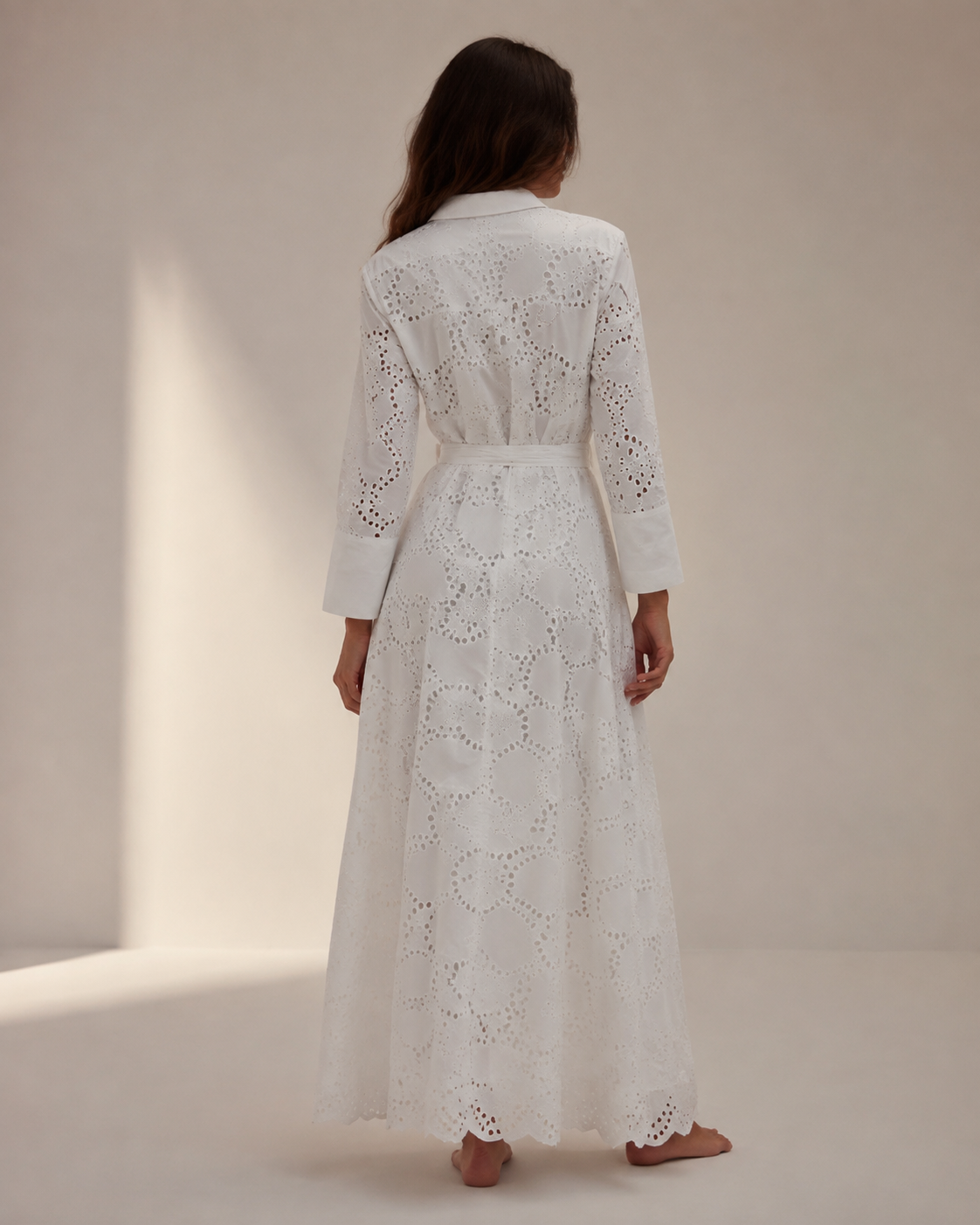 Marielle Eyelet Shirt Maxi Dress, White, back view