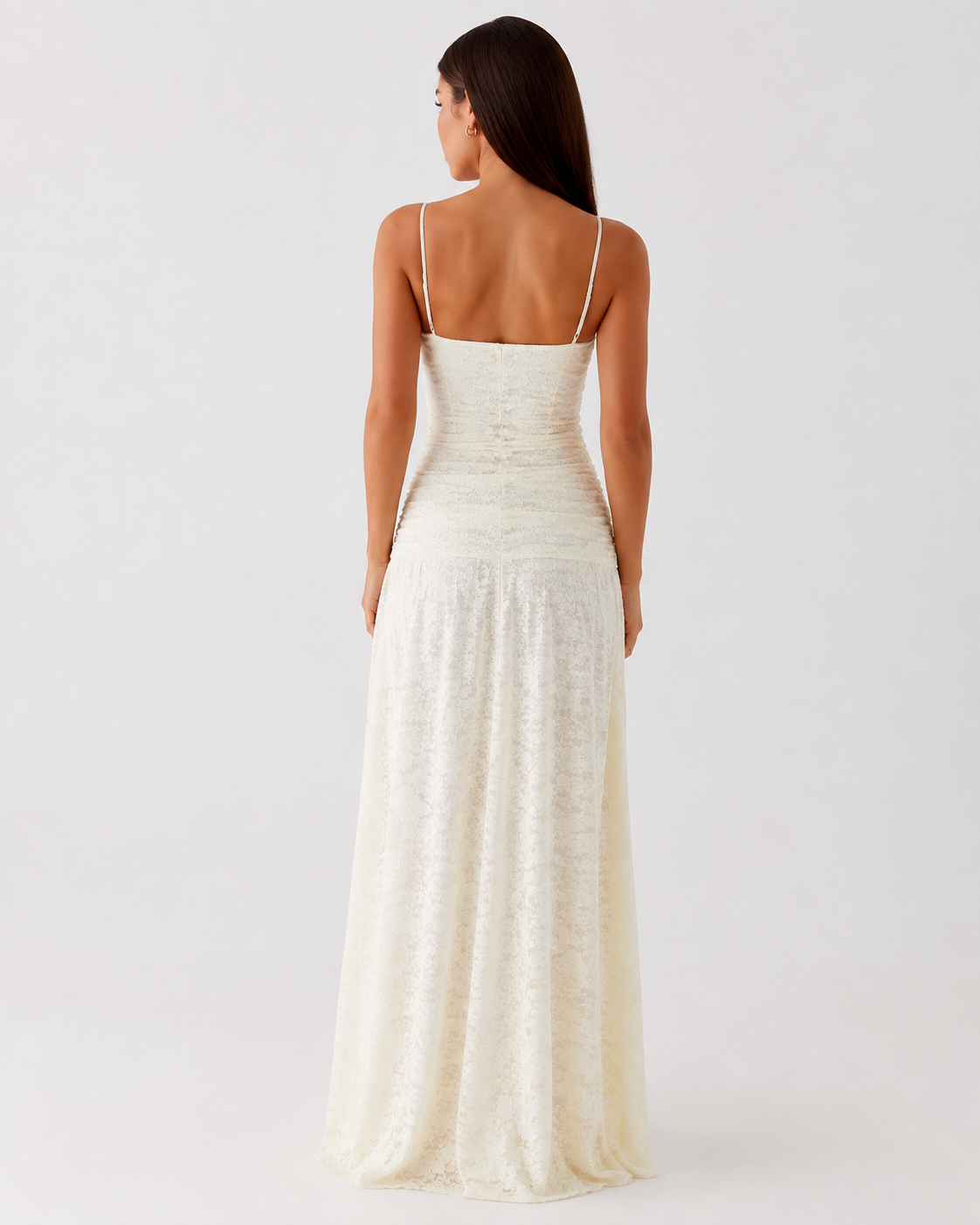 Elowen Lace Bustier Maxi Dress, White, back view