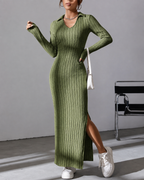 Sloane Ribbed Knit Maxi Dress, Army Green, garment detail